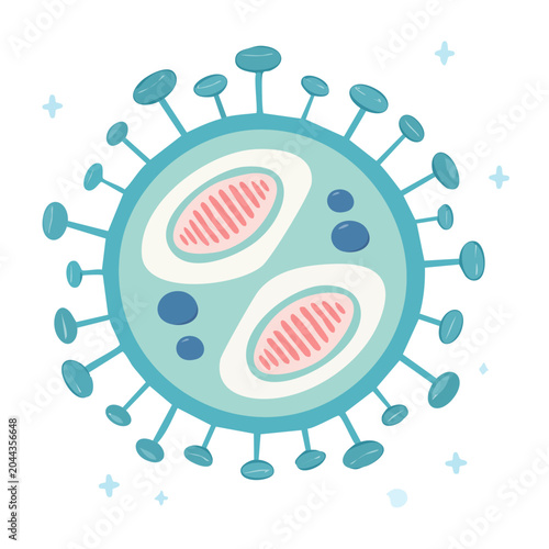 Stylized illustration of a virus particle