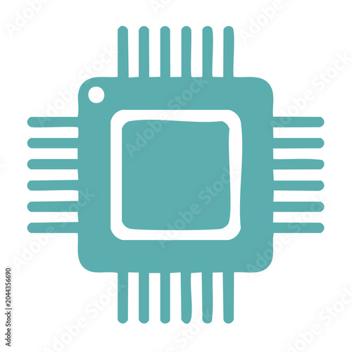 Teal hand-drawn microchip icon on white background