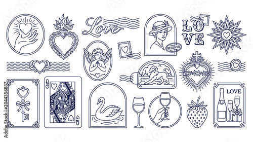 Canvas Print Romantic vintage collection with hearts and love motifs.