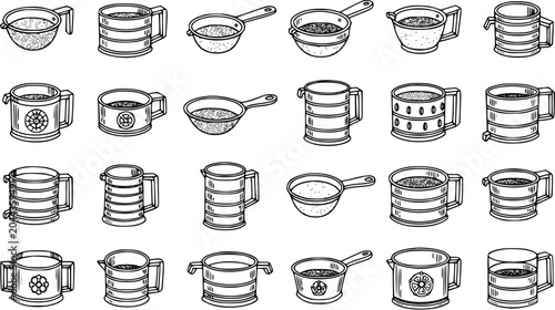 Photos Baking  Kitchen Tools Black and White Line Art Icons Set