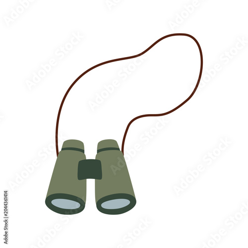Green binoculars in flat cartoon style
