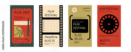 Quadro em tela Modern film festival poster and social media template collection in minimalist geometric style