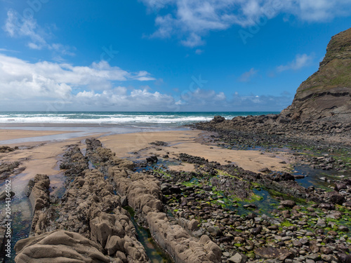 Canvas Print Summer low tide on Duckpool beach