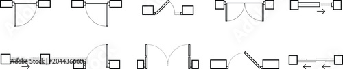 Architectural Door Symbol Vector Set for Floor Plan and Blueprint. Modern Interior Design Door Icon Set for Room Planner Software.