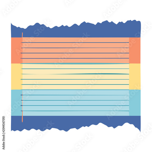 Torn paper with colorful lined sections on white background