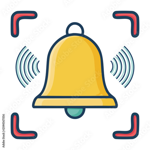 Yellow bell icon with sound waves and corner brackets