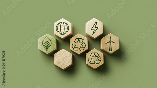 Sustainability and environmental protection concept, Wooden blocks with environmental icons, eco, ecology, environment, environmental, green, nature, recycling, earth, ecological