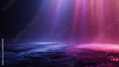 Moody, dark backdrop with glowing purple and pink stage lights