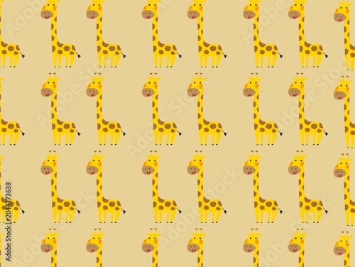 Tableau sur toile Seamless pattern featuring cartoon-style giraffes (Giraffa camelopardalis) on a beige background