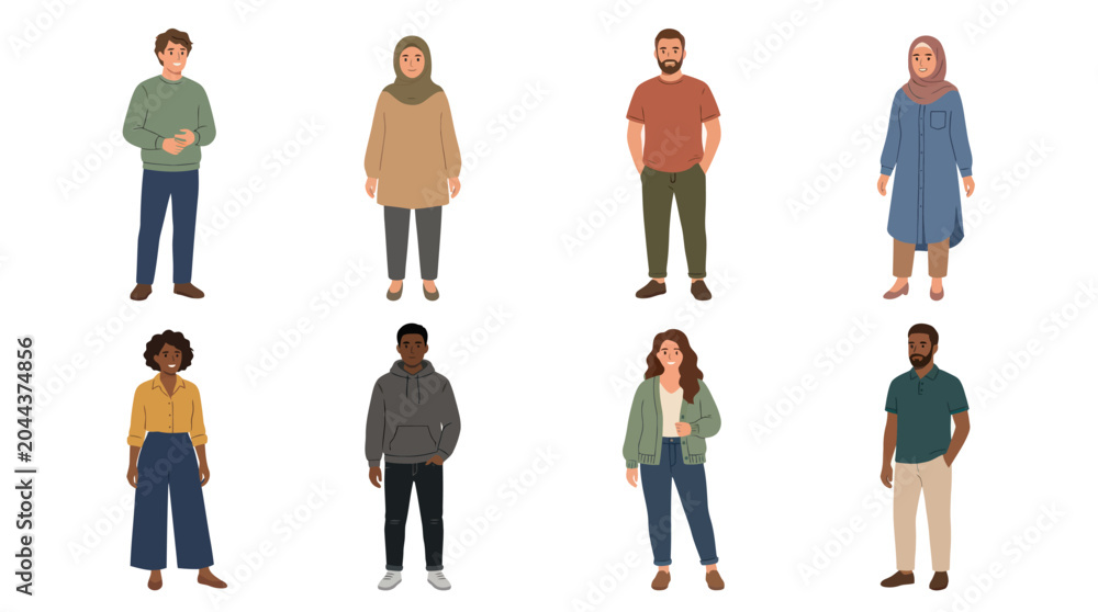 Fototapeta premium Diverse and Multicultural People Characters Flat Vector Illustration Set for Social and Community Concepts