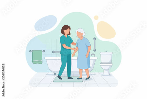 Foto Caregiver Assisting Senior Woman in Bathroom for Home Care
