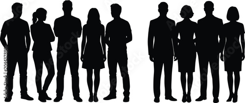 Obraz na płótnie Black silhouettes of business professionals and casual group of people standing