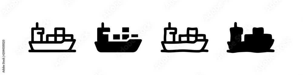 Obraz premium Cargo ship icon, line art and solid fill