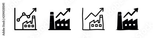 Fotografie Factory with stock chart icon, line art and solid fill