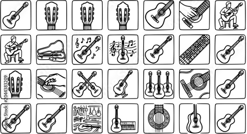 Cuadro en lienzo Guitar Music Icons Set