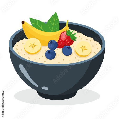 Oatmeal bowl with banana, strawberry, and blueberry