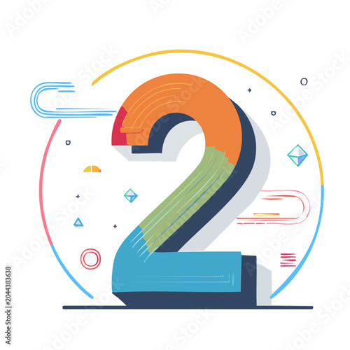 Stylized Number 2 with Abstract Geometric Elements