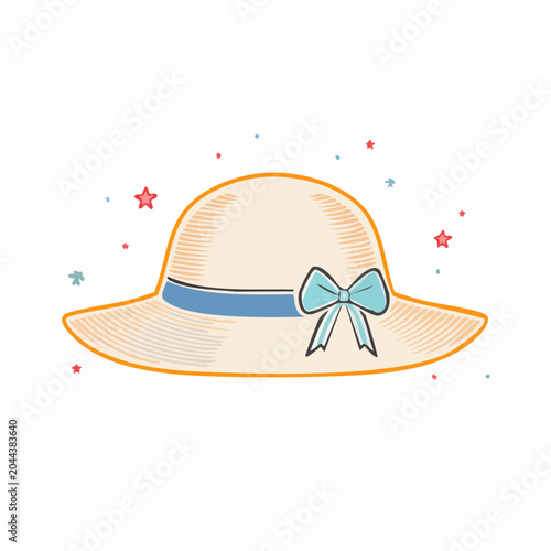Straw Hat with Blue Ribbon and Bow