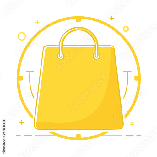 Yellow shopping bag icon with abstract elements