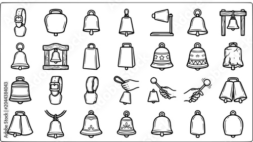 Quadro su tela Black and White Line Art Bell Icons Set