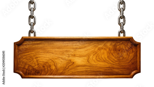 Wooden hanging sign with metal chains