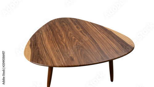 Foto Triangular walnut wood coffee table with tapered legs