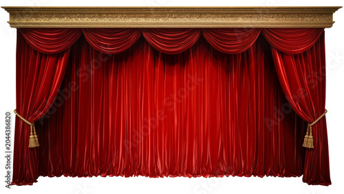 Quadro su tela Red velvet stage curtains with gold trim and tassels