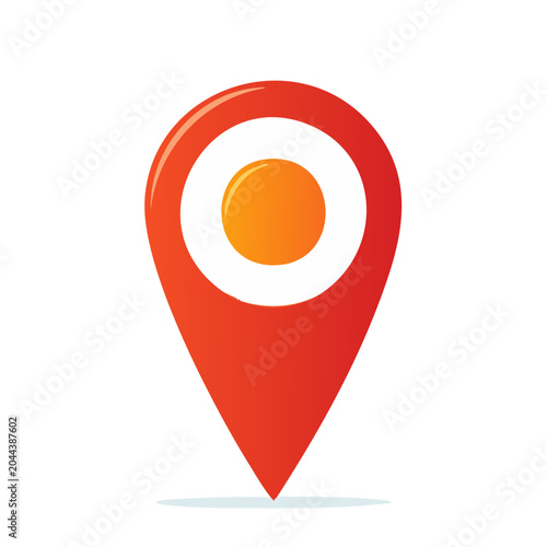 Red location pin icon with a sun inside