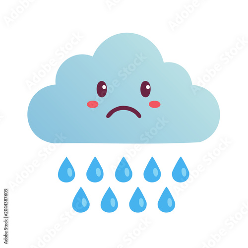Sad cloud raining cartoon illustration