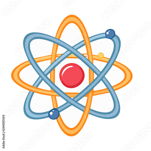 Stylized atom model with orbiting electrons
