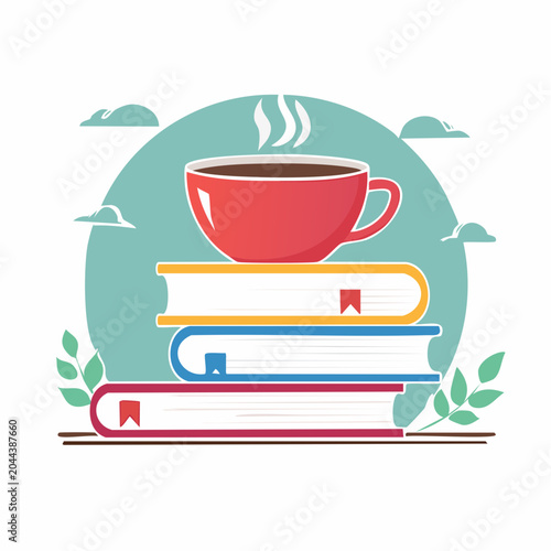 Stack of Books with Coffee Cup and Steam