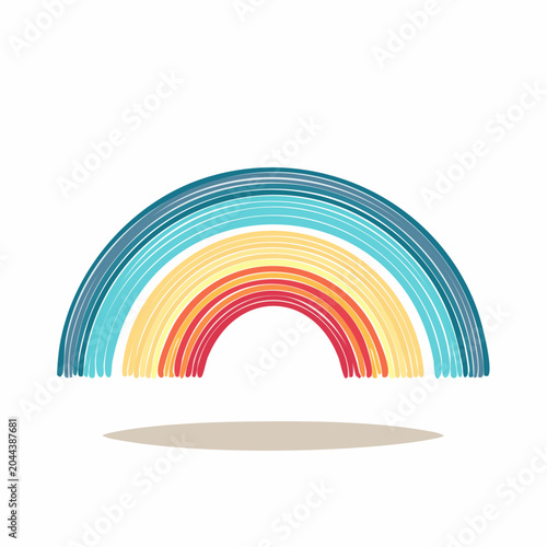 Stylized Rainbow with Teal, Yellow, and Red Arcs