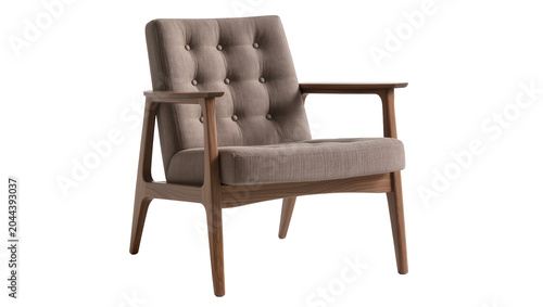 Schilderij op canvas Tufted upholstered armchair with wooden frame and armrests
