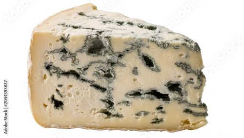 Vászonkép Wedge of blue cheese with visible mold veins and rind