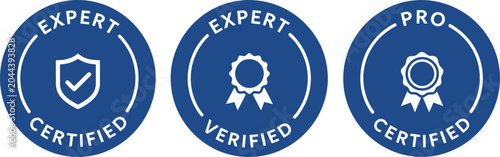 Blue Certified Expert and Pro Badge Icons on White Background