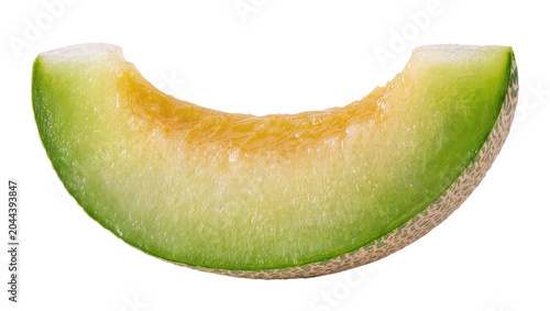 Obraz na płótnie Cantaloupe melon slice with green rind and orange flesh