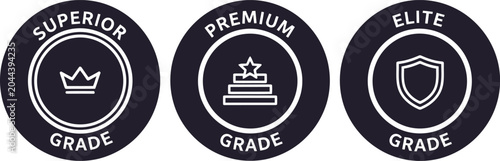 Foto Premium Quality Grade Badges Set with Crown, Shield, and Star Icons