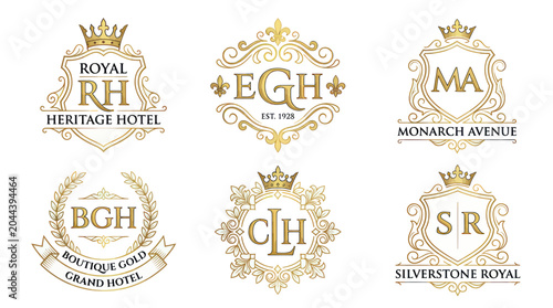 Cuadro en lienzo Elegant Gold Monograms and Logos Set - Royal Heritage, Boutique Hotel, Luxury Br
