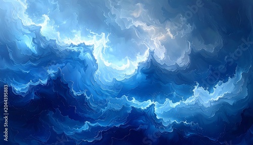 A digital painting of a cloudy sky with shades of blue and white hues