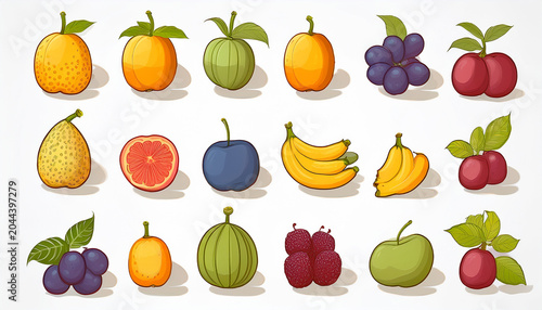 Mixed fruits collection on plain background