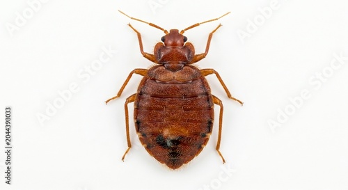Top-down view of adult bedbug isolated on white background