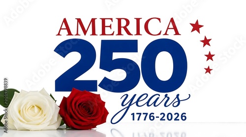 America 250 years celebration with red and white roses celebration patriotic
