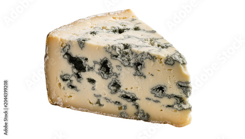 Foto Wedge of blue cheese with visible mold veins and creamy texture