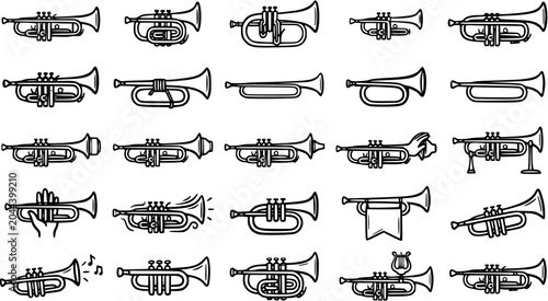 Photos Music Trumpet Line Art Vector Icons Set