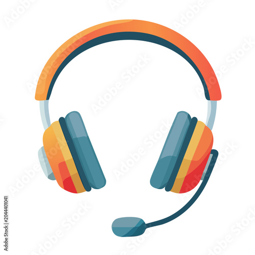 Flat design illustration of headphones with microphone