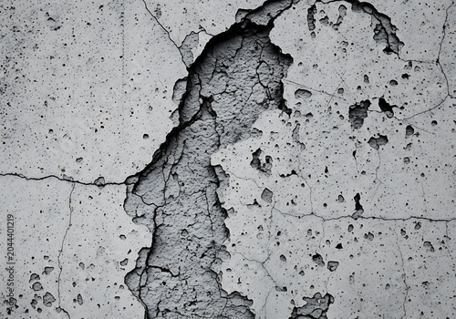 Close up of cracked and damaged concrete surface texture