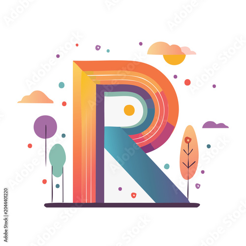 Stylized Letter R with Flat Design Elements
