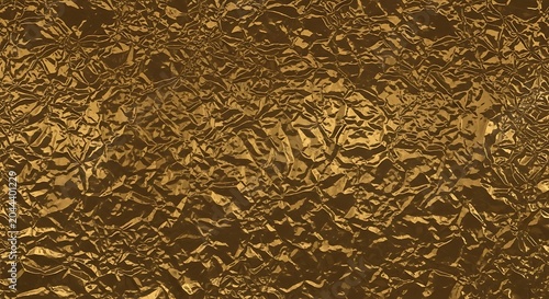 Brown gold crumpled foil texture background with shiny effect