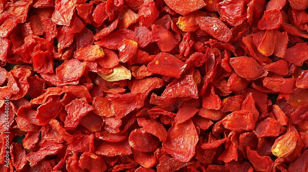 Fototapeta premium Dehydrated Tomato Pieces Sun Dried Delicacy in Textured Food Background for Cooking and Recipes