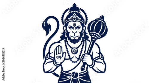 Canvas Print Hanuman, Hindu deity, monkey god, warrior, holding mace, blessing, divine power,